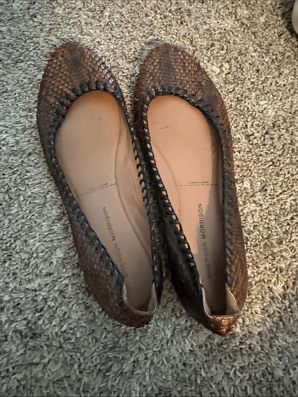 Sigerson Morrison Brown Woven Leather Ballet Flats